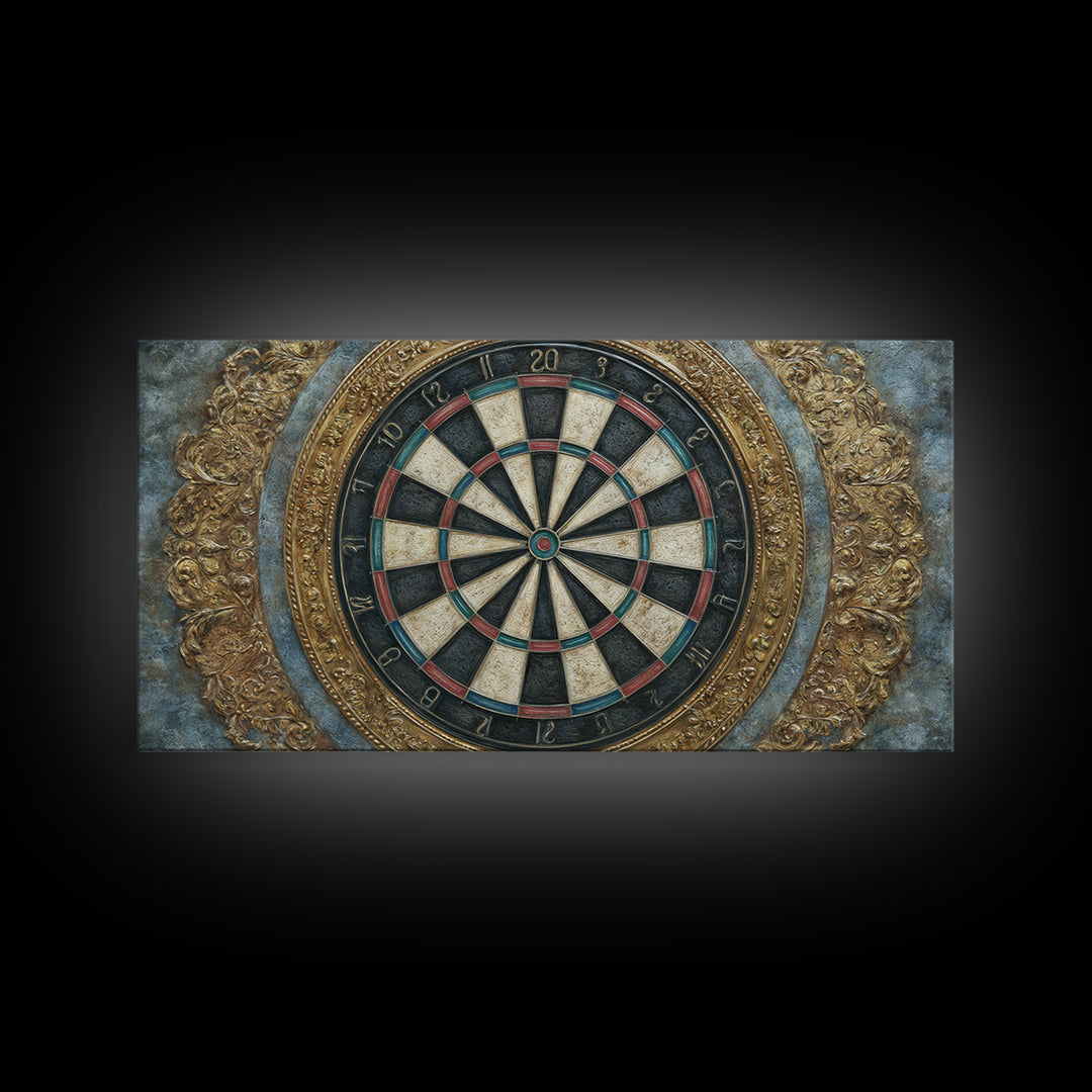 Dartboard Bullseye with Dynamic Motion Framed Canvas Print, Game Room Art, Minimalist Decor, Game Room Decor, Fine Art, Play, GRA-2x1-28