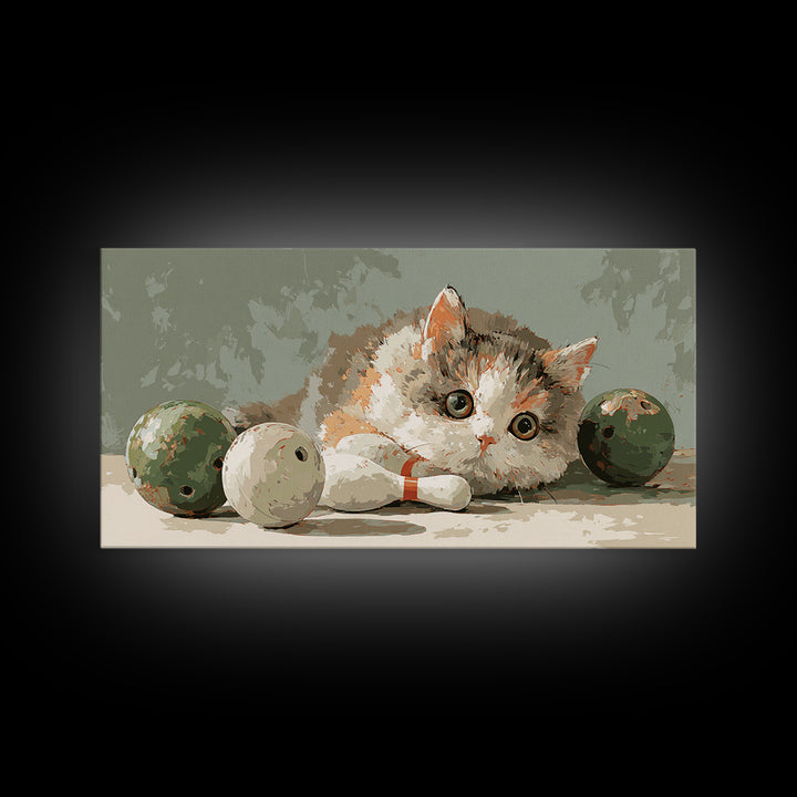 Bowling Ball and Pins Framed Canvas Print, Game Room Art, Art Print, Game Room Decor, Fine Art, Play, Canvas Art, Black Art, GRA-2x1-34