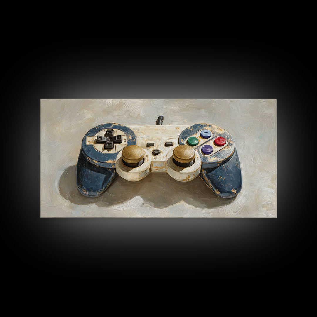 Old School Game Controller Framed Canvas Print, Game Room Art, Minimalist Decor, Game Room Decor, Play, Modern Wall Art, GRA-2x1-50