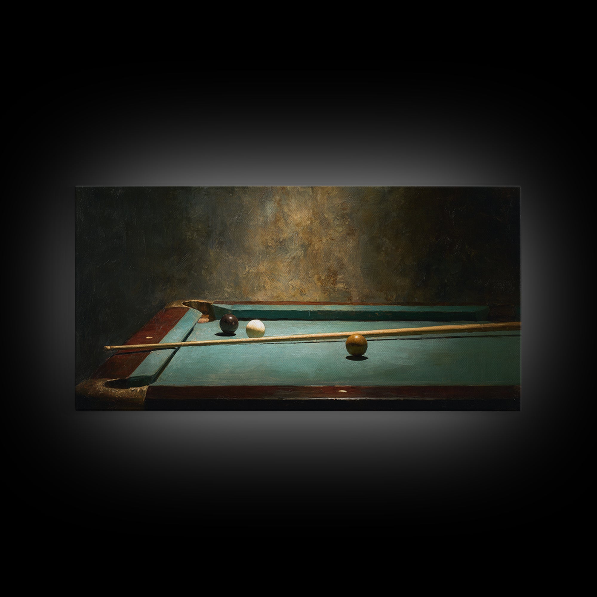 Pool Cue and Chalk on Green Felt Framed Canvas Print, Game Room Art, Luxury Decor, Game Room Decor, Play, Canvas Wall Art, GRA-2x1-6