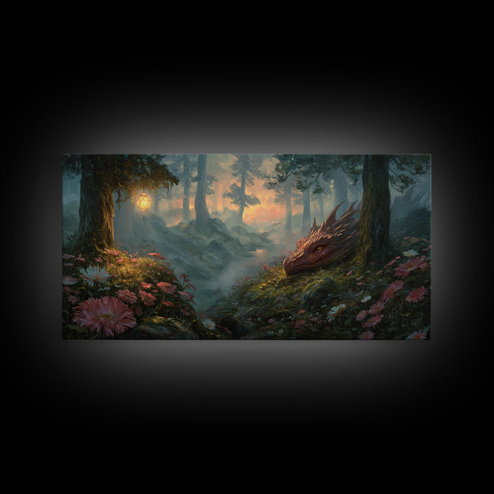 Fantasy Board Game Dragon Token Scene Framed Canvas Print, Game Room Art, Wall Decor, Game Room Decor, Fine Art, Play, GRA-2x1-7