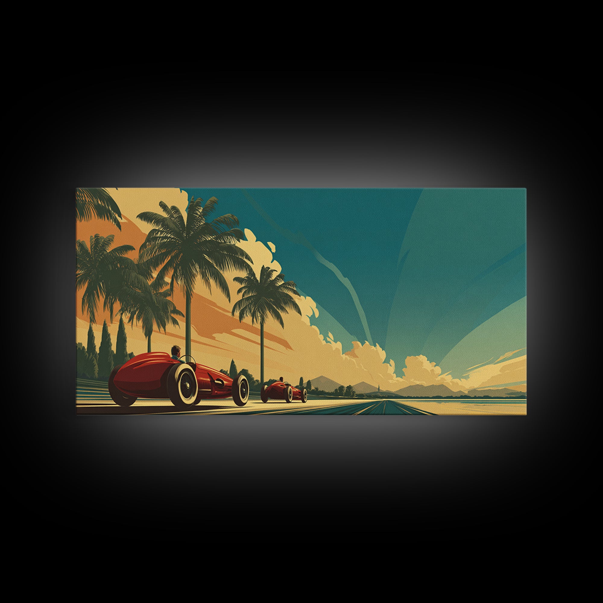 Retro Racing Car Game Poster Without Text Framed Canvas Print, Game Room Art, Luxury Decor, Game Room Decor, Fine Art, Play, GRA-2x1-8