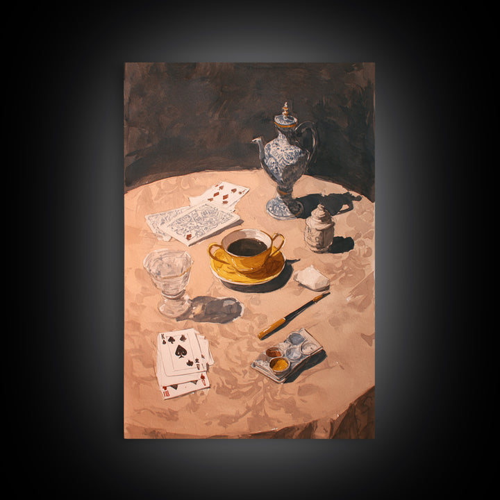 Blackjack Table Still Life Without Words Framed Canvas Print, Game Room Art, Wall Art Set, Game Room Decor, Fine Art, Play, GRA-2x3-28