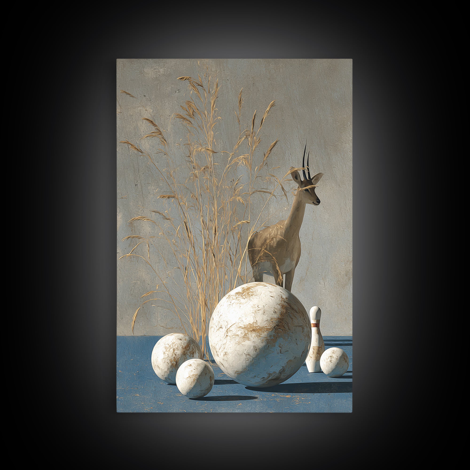 Bowling Ball and Pins Framed Canvas Print, Game Room Art, Textured Painting, Game Room Decor, Fine Art, Play, New Home Gift, GRA-2x3-46