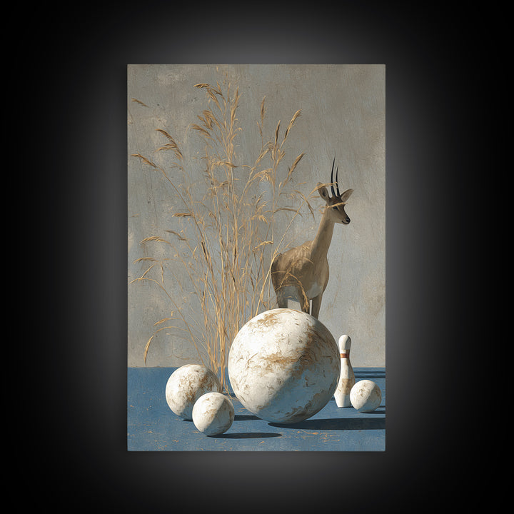 Bowling Ball and Pins Framed Canvas Print, Game Room Art, Textured Painting, Game Room Decor, Fine Art, Play, New Home Gift, GRA-2x3-46