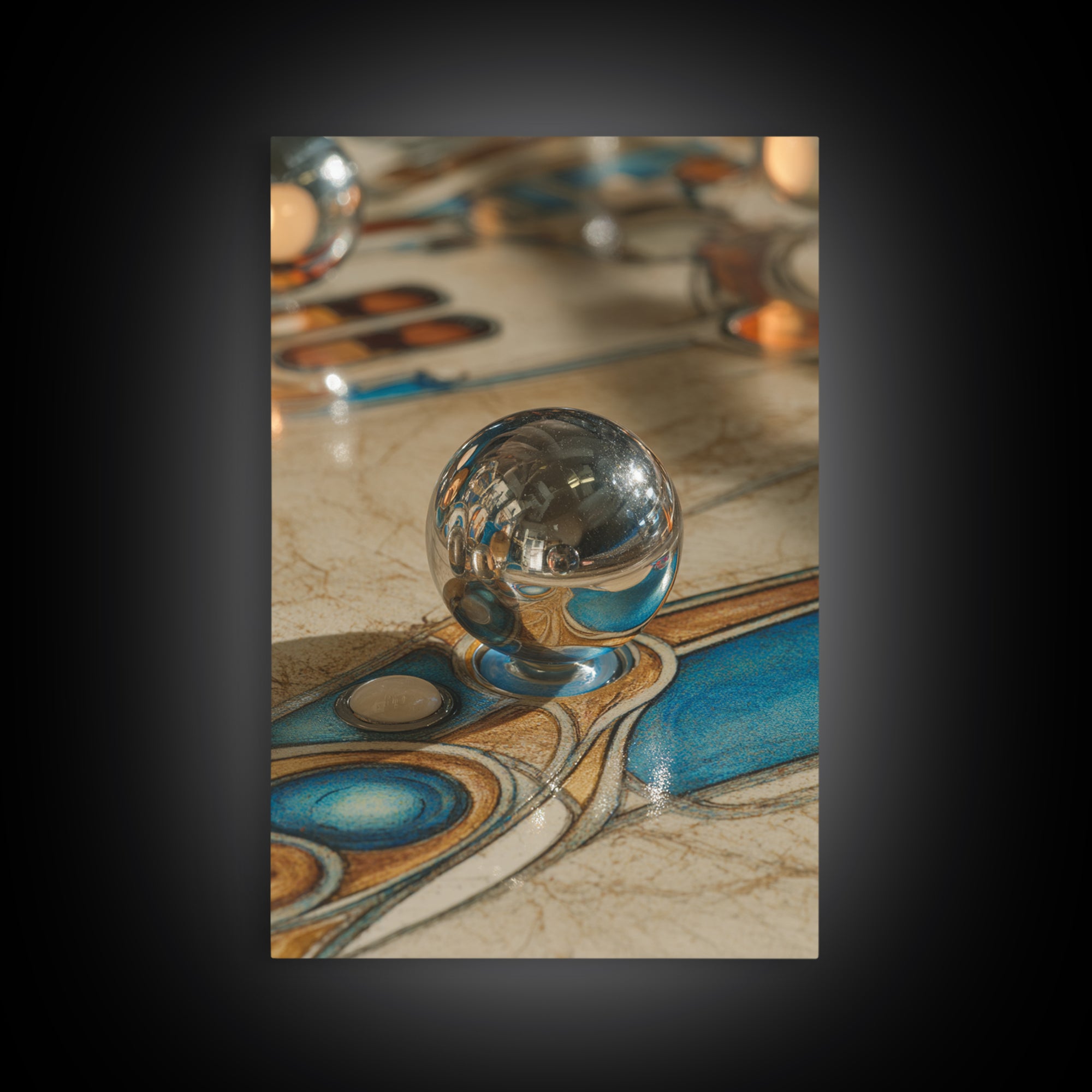 Pinball Silver Ball Framed Canvas Print, Game Room Art, Canvas Art, Game Room Decor, Oil Painting, Play, Living Room Art, GRA-2x3-53