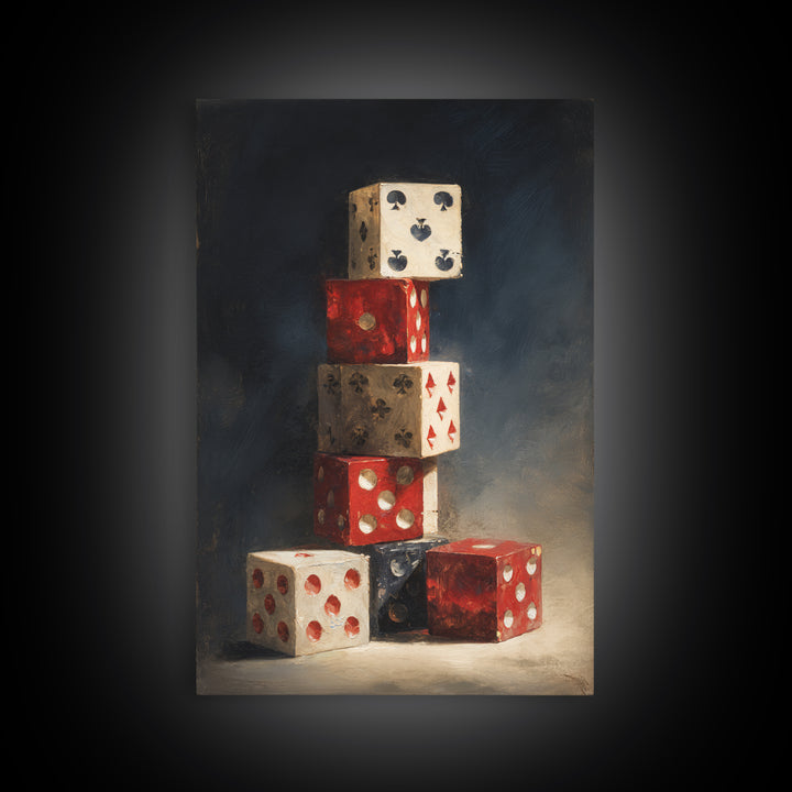 Playing Cards and Dice Framed Canvas Print, Game Room Art, Game Room Decor, Oil Painting, Play, African American Art, GRA-2x3-59