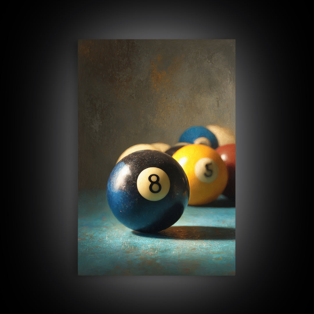 Billiards Eight Ball Canvas Print, Game Room Art, Original Art, Game Room Decor, Play, Trendy Wall Art, Masculine Wall Art, GRA-2x3-82