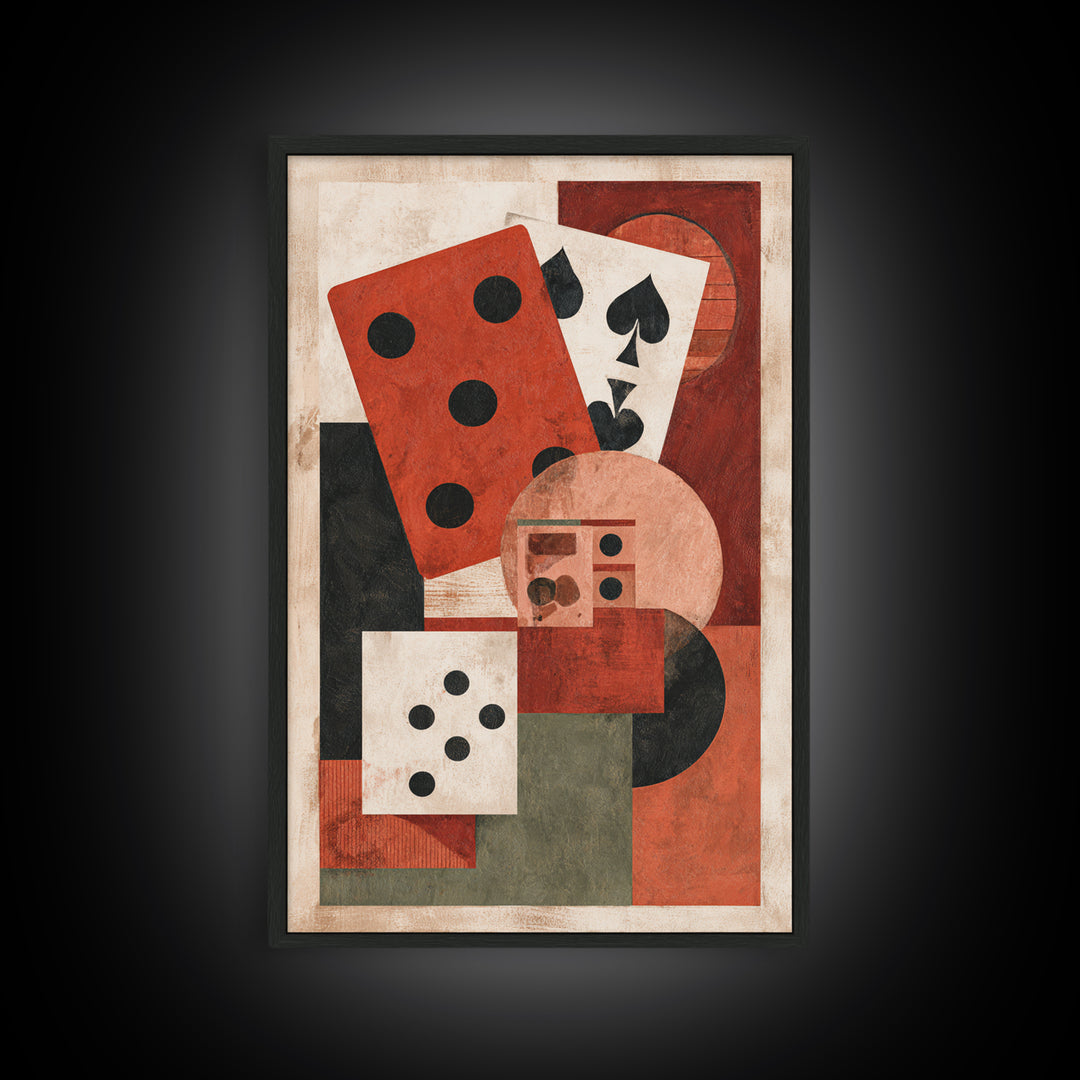 Playing Cards and Dice Framed Canvas Print, Game Room Art, Gamer Gifts, Game Room Decor, Abstract Art, Play, Original Artwork, GRA-2x3-83