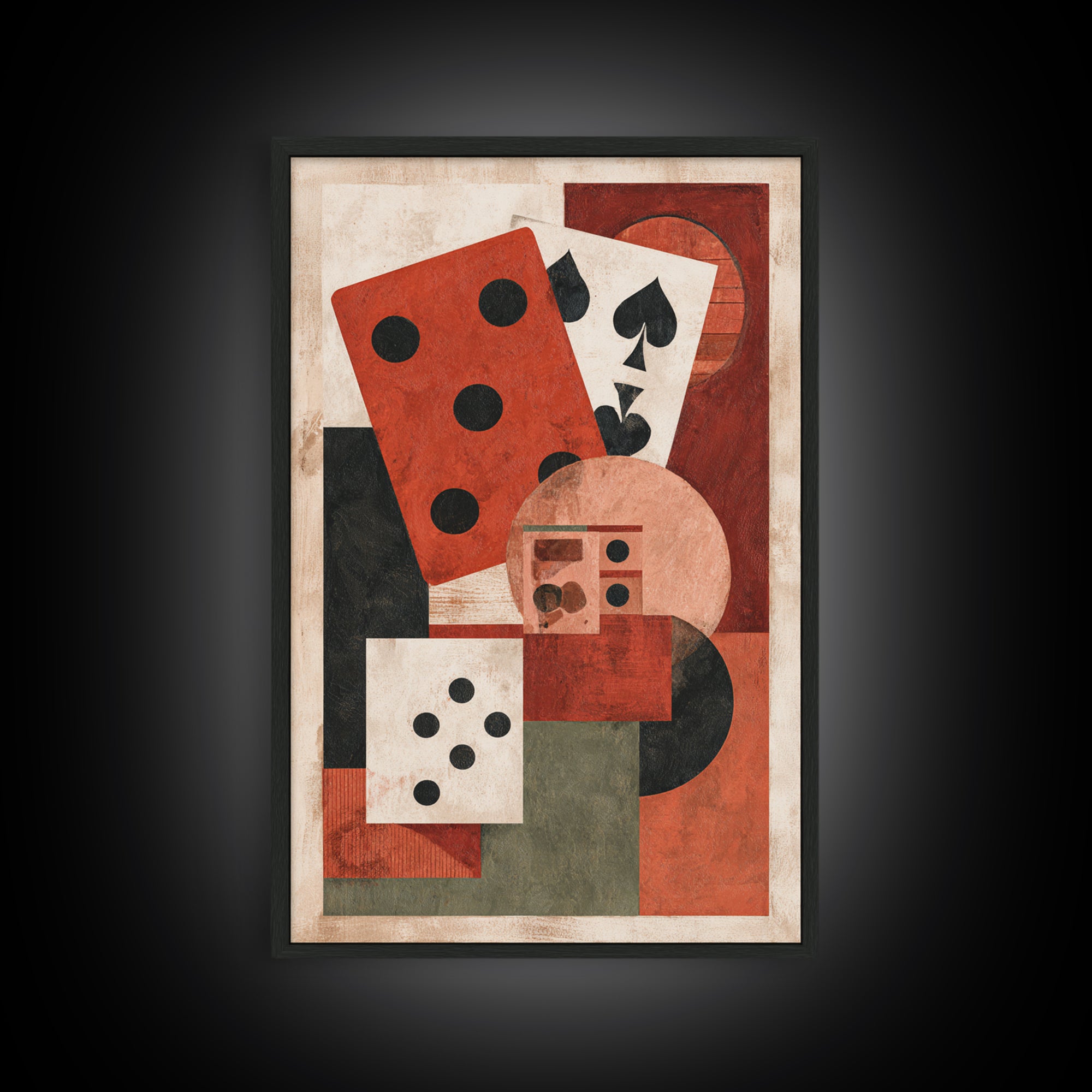 Playing Cards and Dice Framed Canvas Print, Game Room Art, Gamer Gifts, Game Room Decor, Abstract Art, Play, Original Artwork, GRA-2x3-83