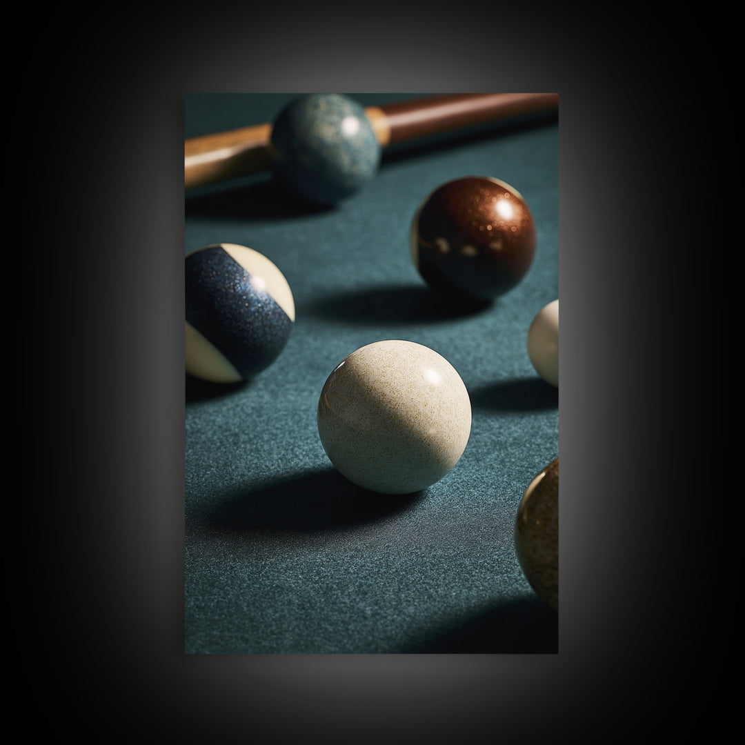 Pool Cue and Chalk on Green Felt Framed Canvas Print, Game Room Art, Canvas Art, Game Room Decor, Play, Living Room Art, GRA-2x3-90