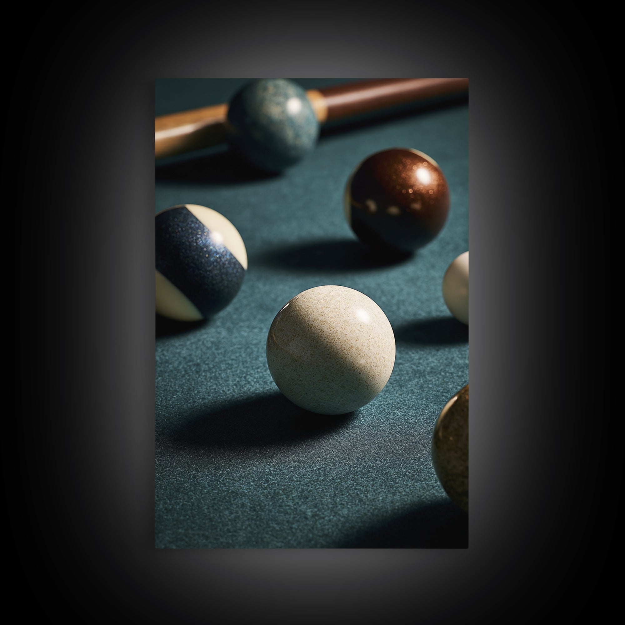 Pool Cue and Chalk on Green Felt Framed Canvas Print, Game Room Art, Canvas Art, Game Room Decor, Play, Living Room Art, GRA-2x3-90