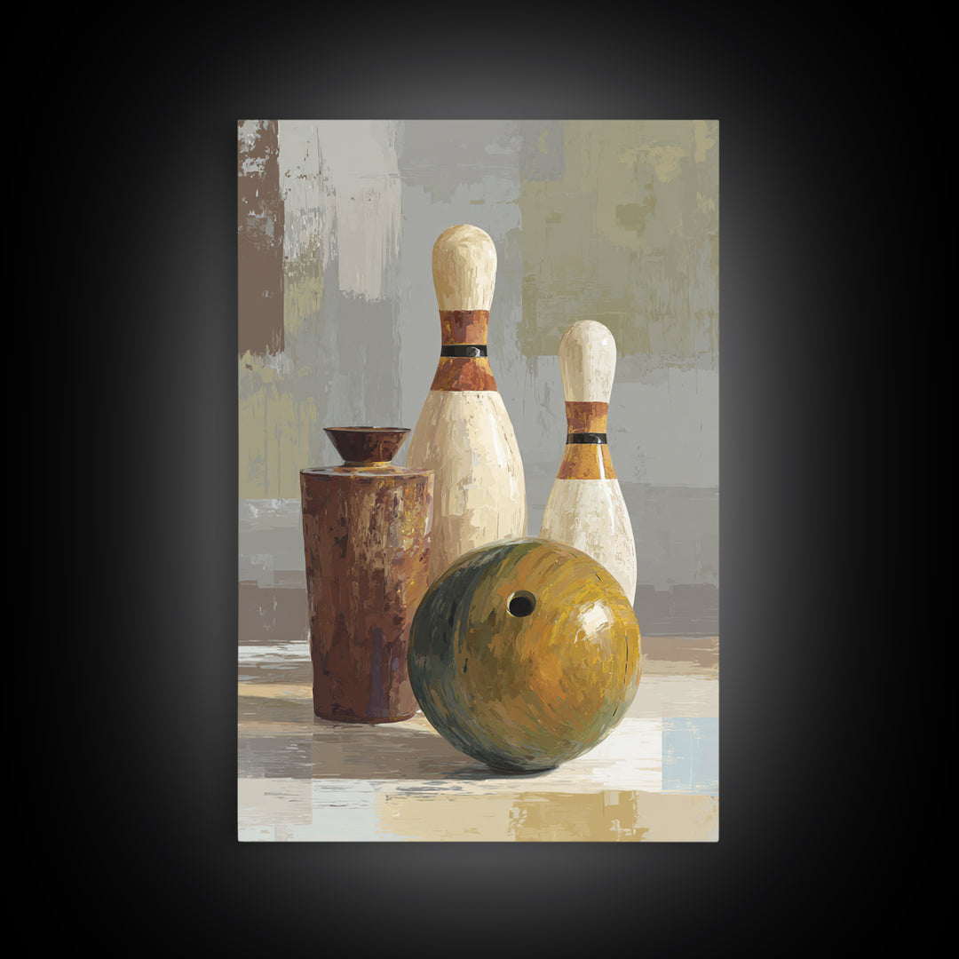 Bowling Ball and Pins Framed Canvas Print, Game Room Art, Black Art, Game Room Decor, Fine Art, Play, Playroom Art, Pop Art, GRA-2x3-94