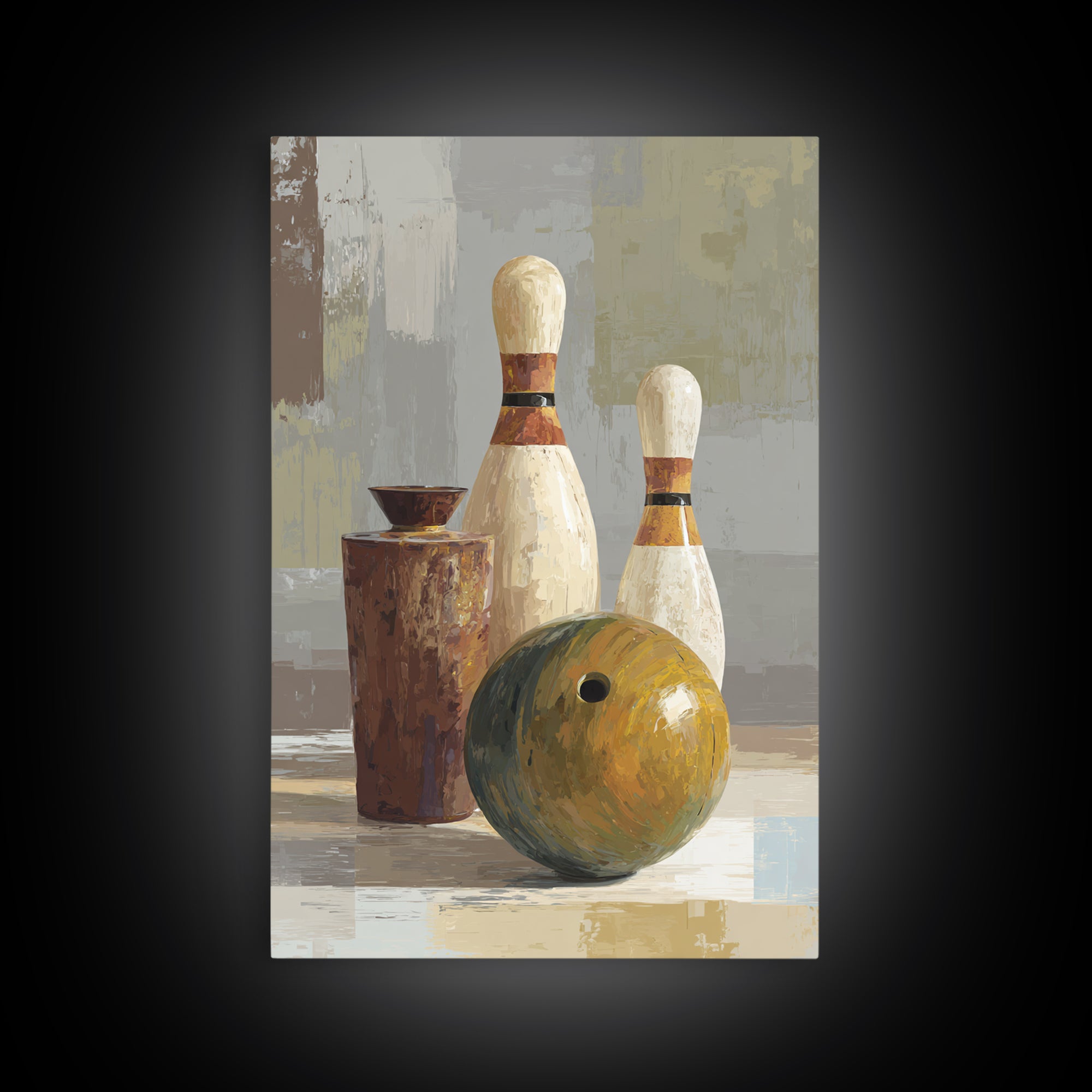 Bowling Ball and Pins Framed Canvas Print, Game Room Art, Black Art, Game Room Decor, Fine Art, Play, Playroom Art, Pop Art, GRA-2x3-94