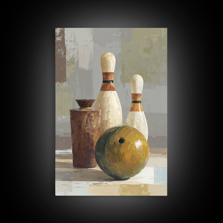 Bowling Ball and Pins Framed Canvas Print, Game Room Art, Black Art, Game Room Decor, Fine Art, Play, Playroom Art, Pop Art, GRA-2x3-94