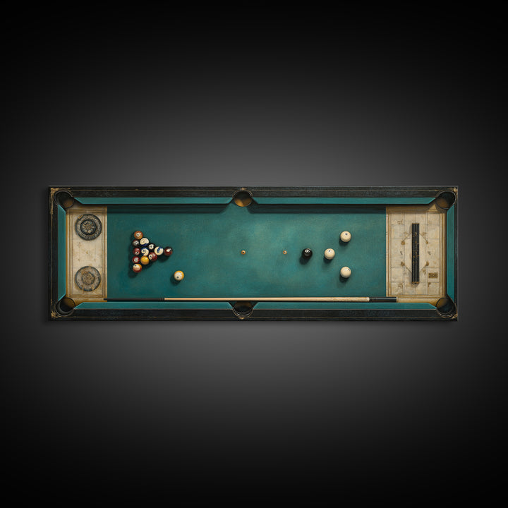 Pool Cue and Chalk on Green Felt Framed Canvas Print, Game Room Art, Original Art, Game Room Decor, Play, Trendy Wall Art, GRA-3x1-2