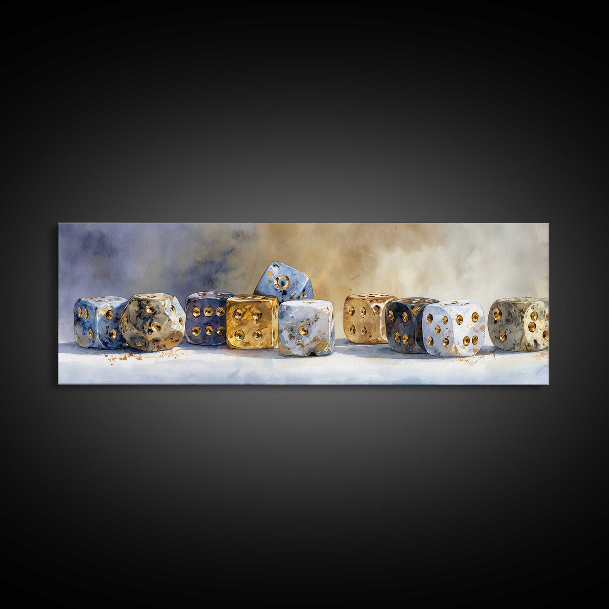 Tabletop Dice Rolling Through Dramatic Light Canvas Print, Game Room Art, African American Art, Game Room Decor, Fine Art, Play, GRA-3x1-33