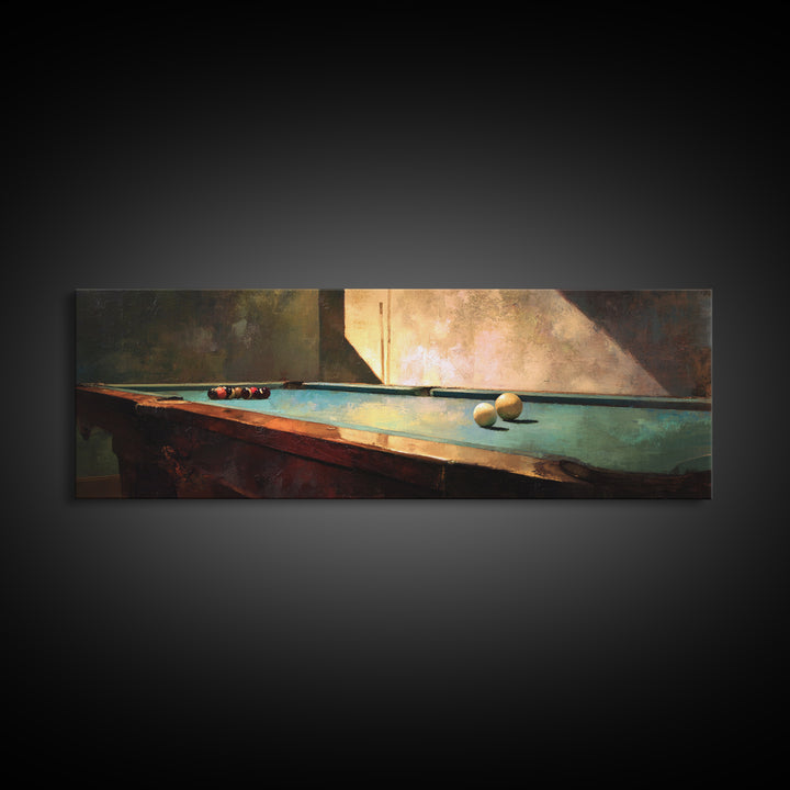 Pool Cue and Chalk on Green Felt Canvas Print, Game Room Art, Modern Wall Art, Game Room Decor, Watercolor Art, Play, GRA-3x1-50