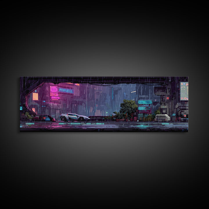 Arcade Spaceship Pixel Art Scene Framed Canvas Print, Game Room Art, Wall Art, Game Room Decor, Play, Bedroom Wall Art, GRA-3x1-59
