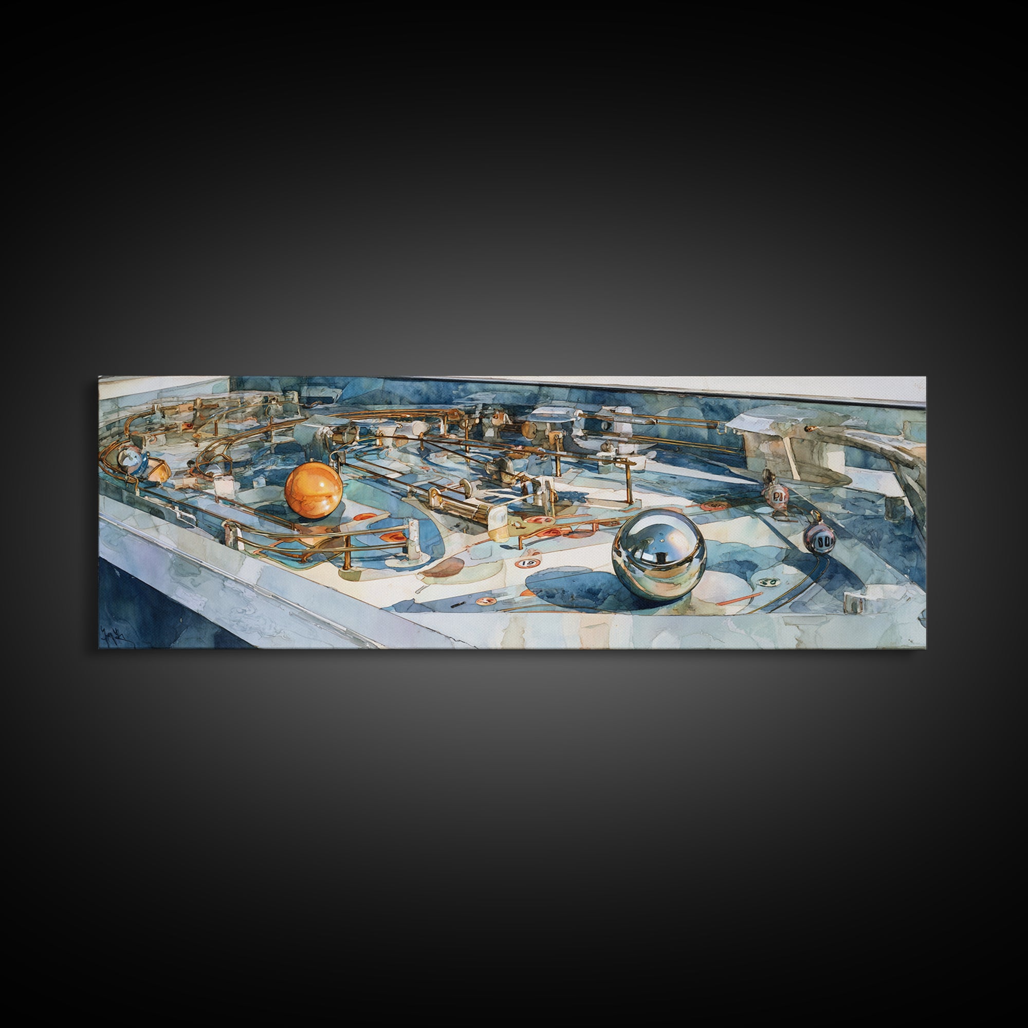 Pinball Silver Ball Canvas Print, Game Room Art, Playroom Wall Decor, Game Room Decor, Oil Painting, Play, Statement Artwork, GRA-3x1-61
