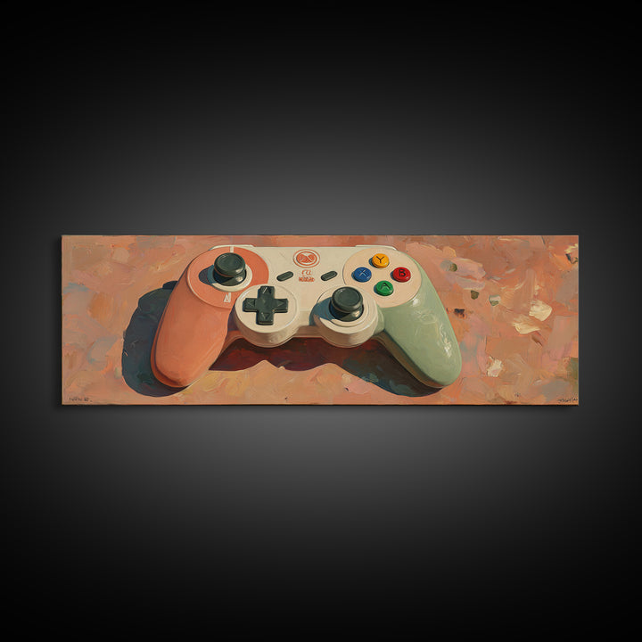 Old School Game Controller Canvas Print, Game Room Art, Art Print, Game Room Decor, Oil Painting, Play, Canvas Art, Black Art, GRA-3x1-70