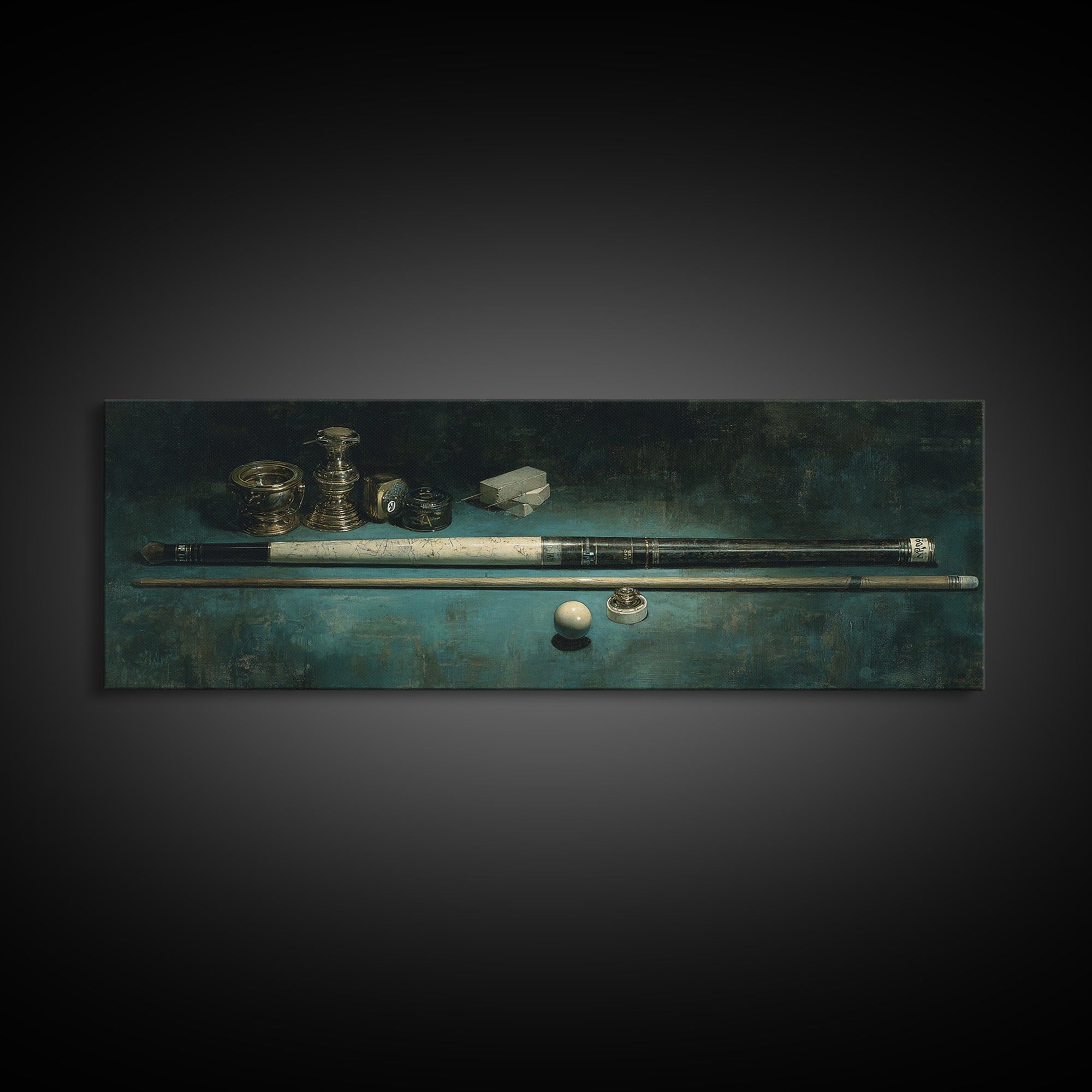 Pool Cue and Chalk on Green Felt Framed Canvas Print, Game Room Art, Black Woman Art, Game Room Decor, Oil Painting, Play, GRA-3x1-74