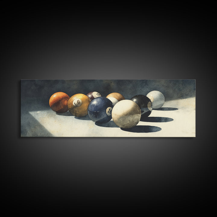 Billiards Eight Ball Framed Canvas Print, Game Room Art, Playroom Art, Game Room Decor, Fine Art, Play, Modern Decor, GRA-3x1-90