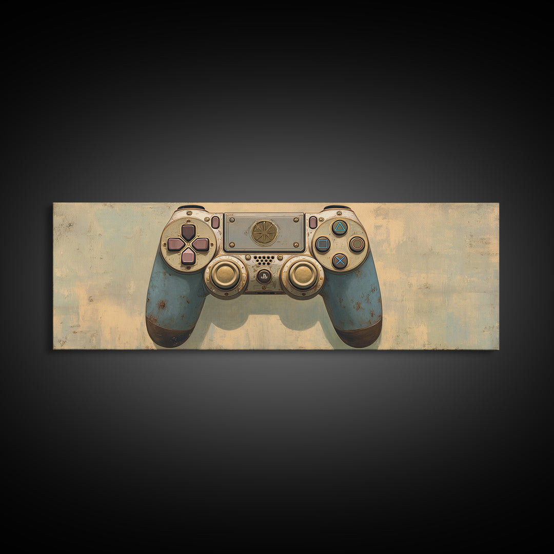 Old School Game Controller Canvas Print, Game Room Art, Trendy Wall Art, Game Room Decor, Watercolor Art, Play, GRA-3x1-94