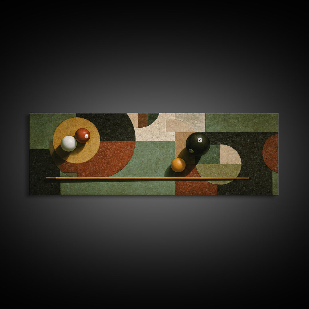 Pool Cue and Chalk on Green Felt Canvas Print, Game Room Art, Playroom Wall Decor, Game Room Decor, Play, Statement Artwork, GRA-3x1-98