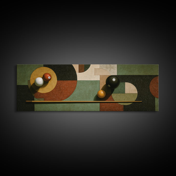 Pool Cue and Chalk on Green Felt Canvas Print, Game Room Art, Playroom Wall Decor, Game Room Decor, Play, Statement Artwork, GRA-3x1-98
