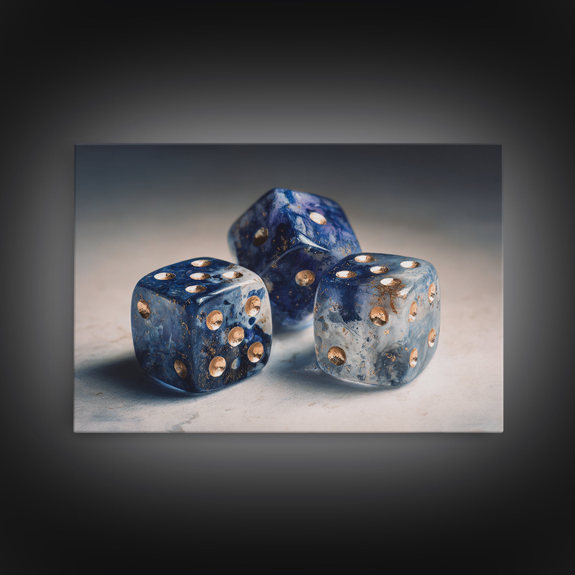 Tabletop Dice Rolling Through Dramatic Light Canvas Print, Game Room Art, Trendy Wall Art, Game Room Decor, Fine Art, Play, GRA-3x2-21