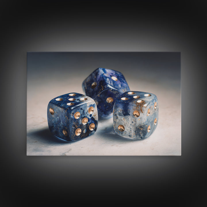 Tabletop Dice Rolling Through Dramatic Light Canvas Print, Game Room Art, Trendy Wall Art, Game Room Decor, Fine Art, Play, GRA-3x2-21
