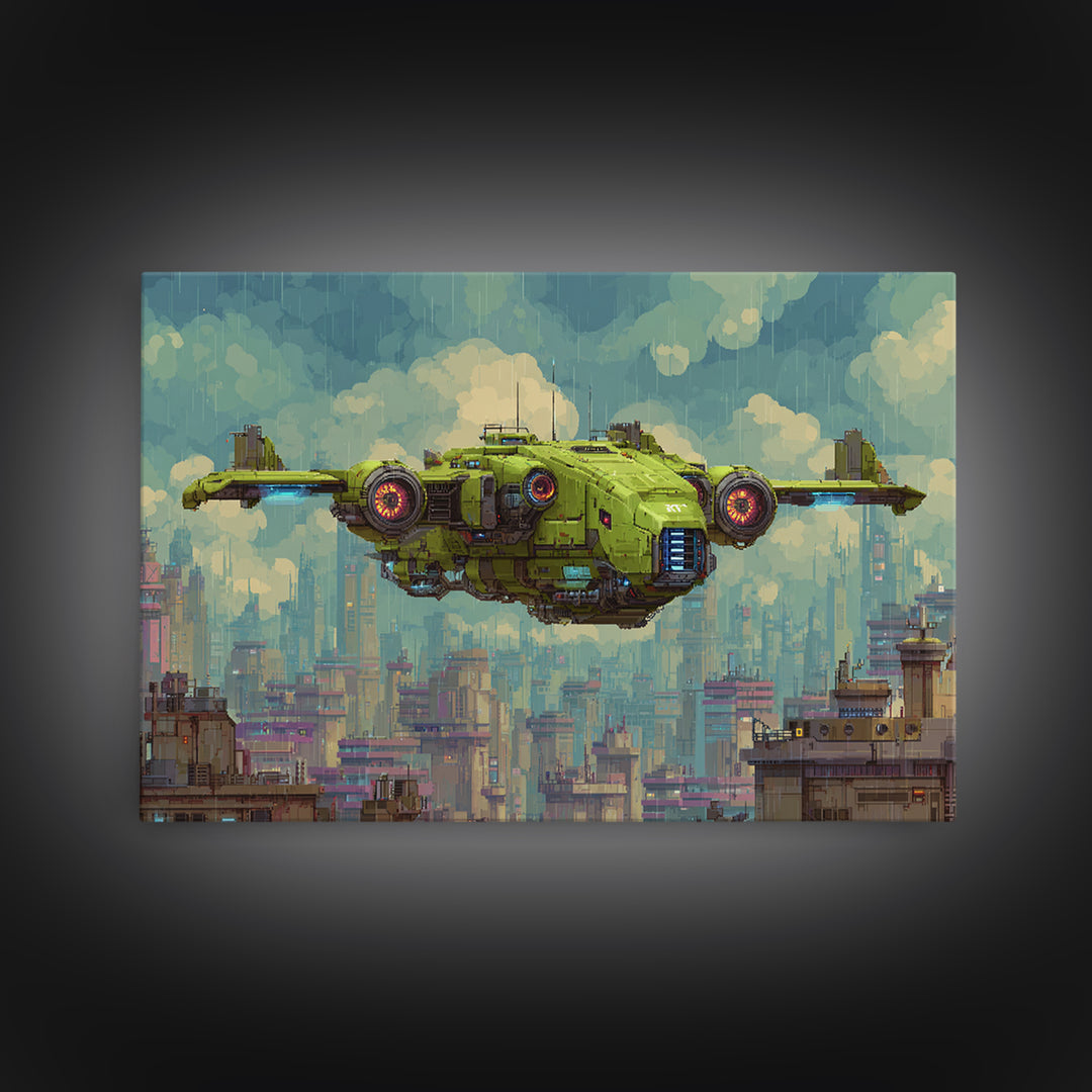 Arcade Spaceship Pixel Art Scene Framed Canvas Print, Game Room Art, Black Woman Art, Game Room Decor, Fine Art, Play, GRA-3x2-23