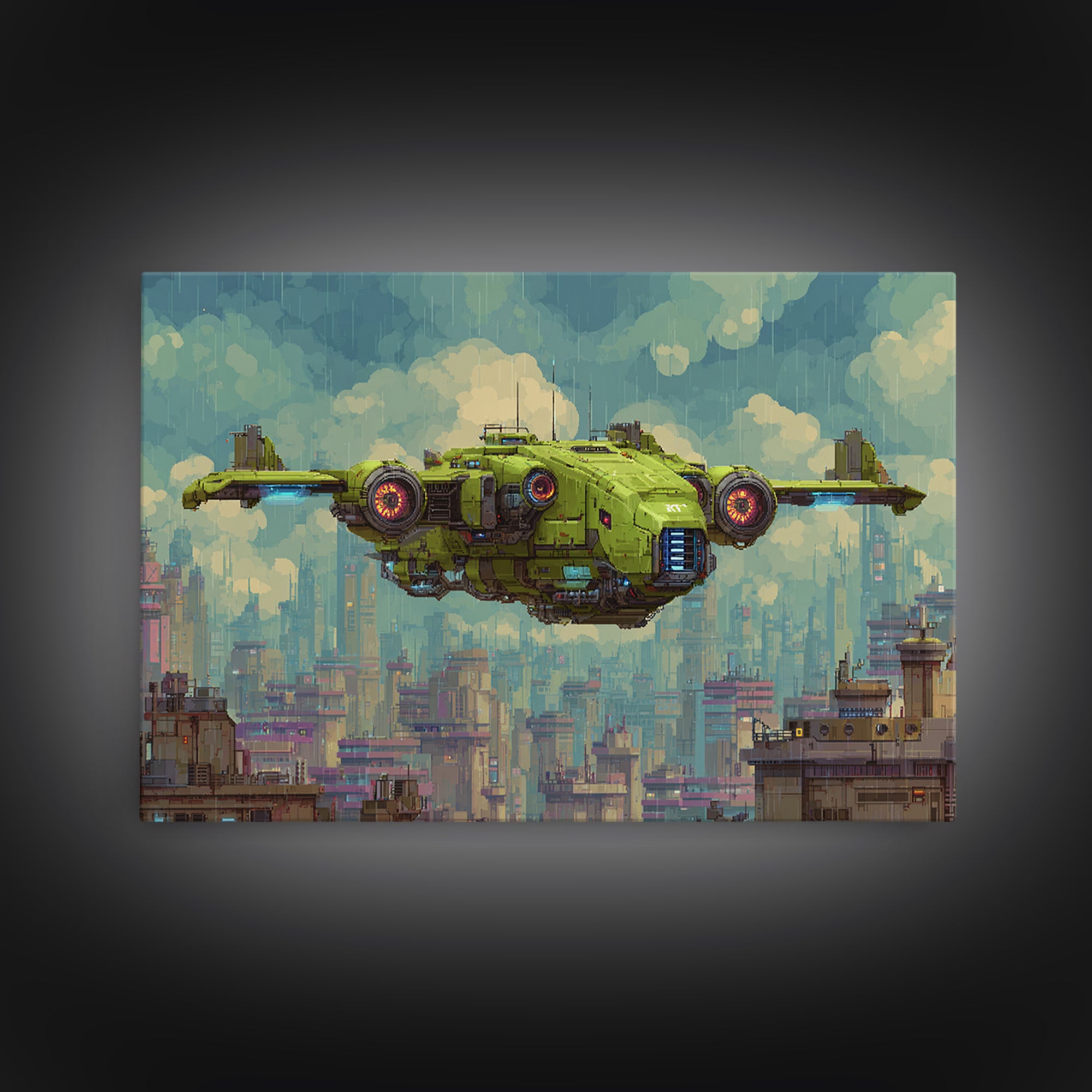 Arcade Spaceship Pixel Art Scene Framed Canvas Print, Game Room Art, Black Woman Art, Game Room Decor, Fine Art, Play, GRA-3x2-23