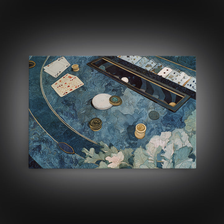 Blackjack Table Still Life Without Words Framed Canvas Print, Game Room Art, African American Art, Game Room Decor, Play, GRA-3x2-24