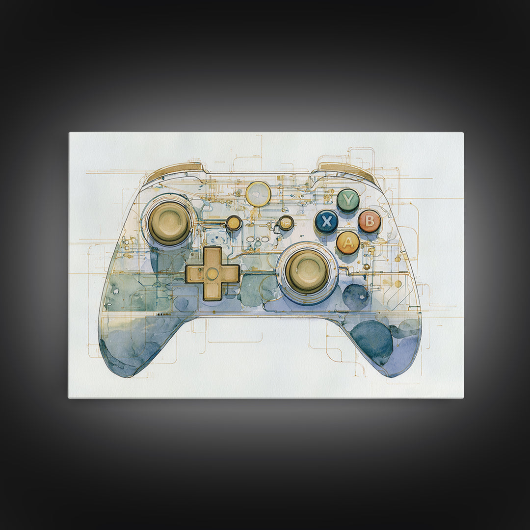 Old School Game Controller Canvas Print, Game Room Art, Trendy Wall Art, Game Room Decor, Watercolor Art, Play, GRA-3x2-34