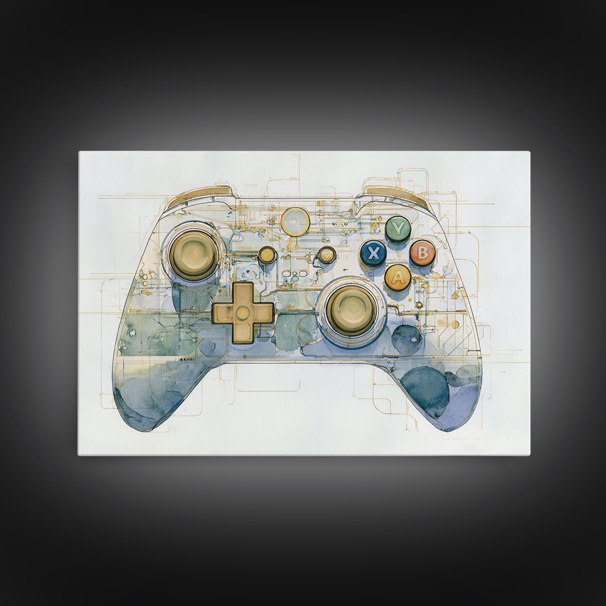 Old School Game Controller Canvas Print, Game Room Art, Trendy Wall Art, Game Room Decor, Watercolor Art, Play, GRA-3x2-34