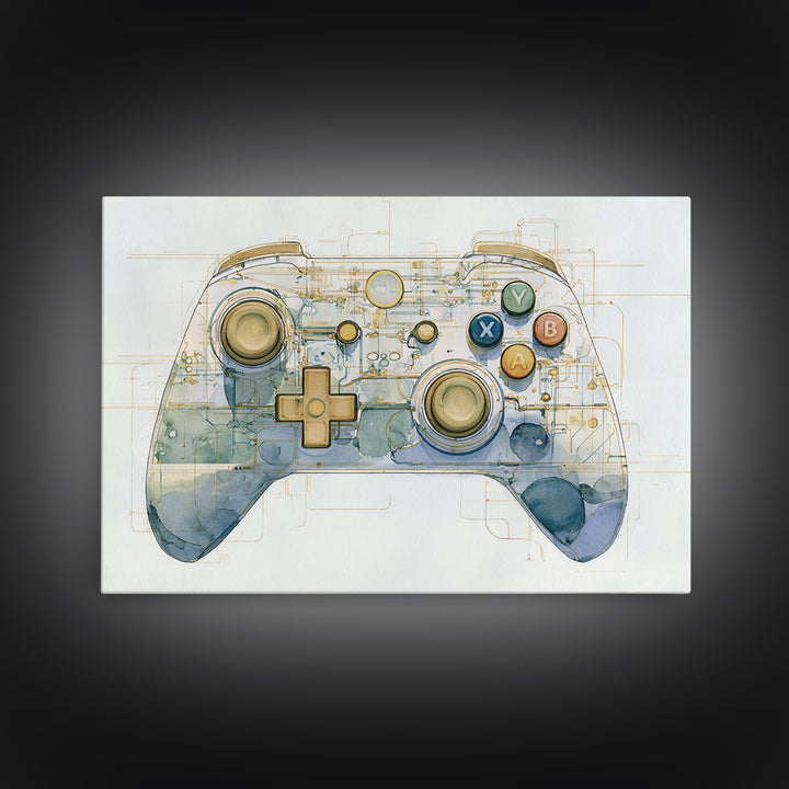 Old School Game Controller Canvas Print, Game Room Art, Trendy Wall Art, Game Room Decor, Watercolor Art, Play, GRA-3x2-34