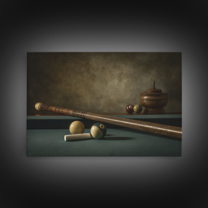 Pool Cue and Chalk on Green Felt Canvas Print, Game Room Art, Bedroom Wall Art, Game Room Decor, Fine Art, Play, Girly Wall Art, GRA-3x2-38