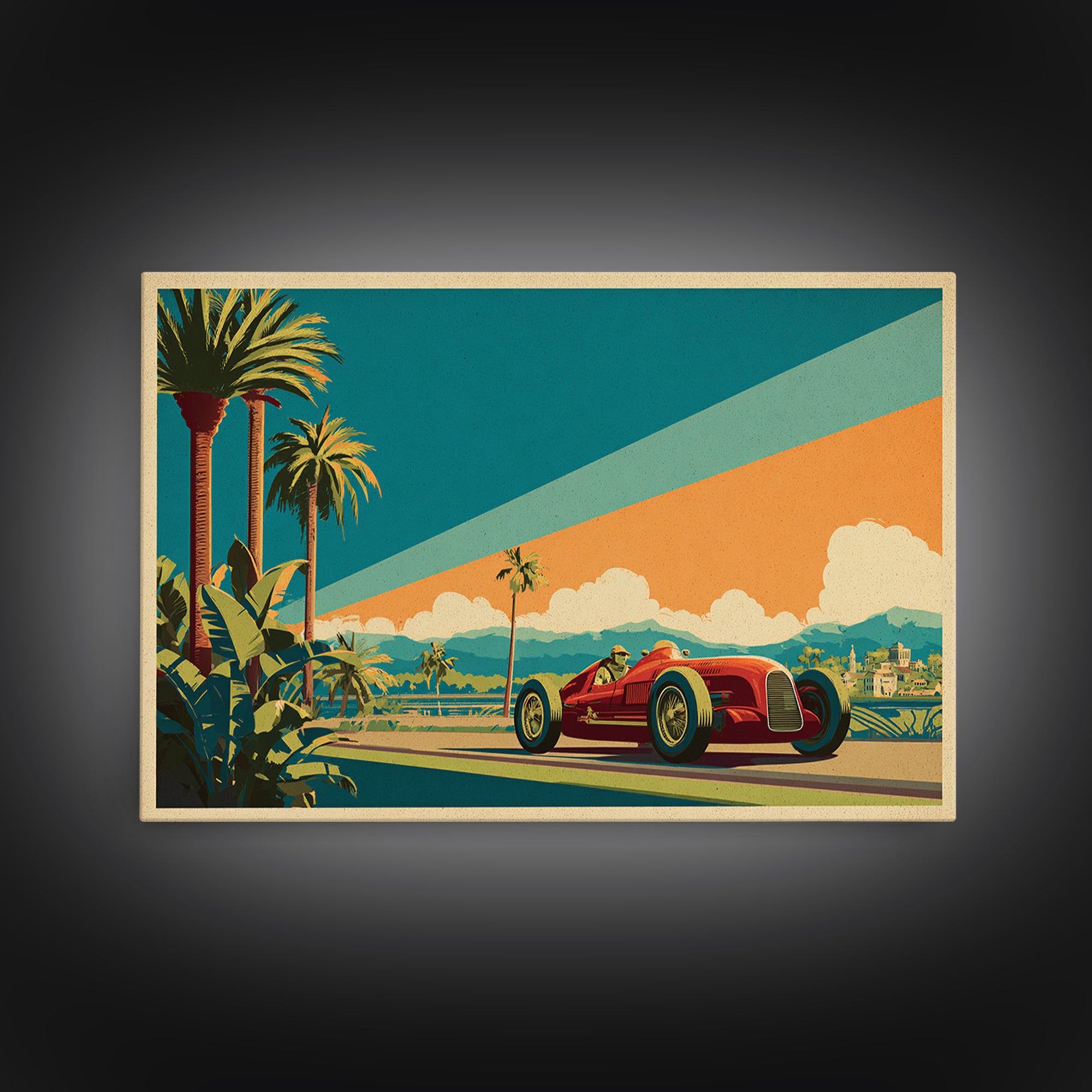 Retro Racing Car Game Poster Without Text Framed Canvas Print, Game Room Art, Living Room Art, Game Room Decor, Fine Art, Play, GRA-3x2-40