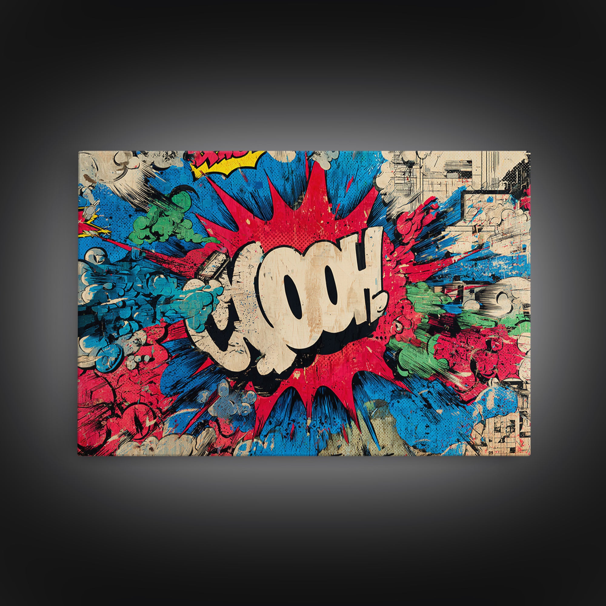 Comic Style Explosion with Game Icons Canvas Print, Game Room Art, Retro Art, Game Room Decor, Abstract Art, Play, GRA-3x2-43