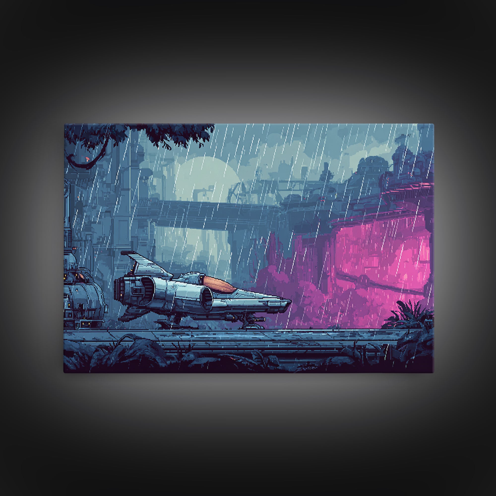 Arcade Spaceship Pixel Art Scene Framed Canvas Print, Game Room Art, Room Decor, Game Room Decor, Oil Painting, Play, GRA-3x2-47