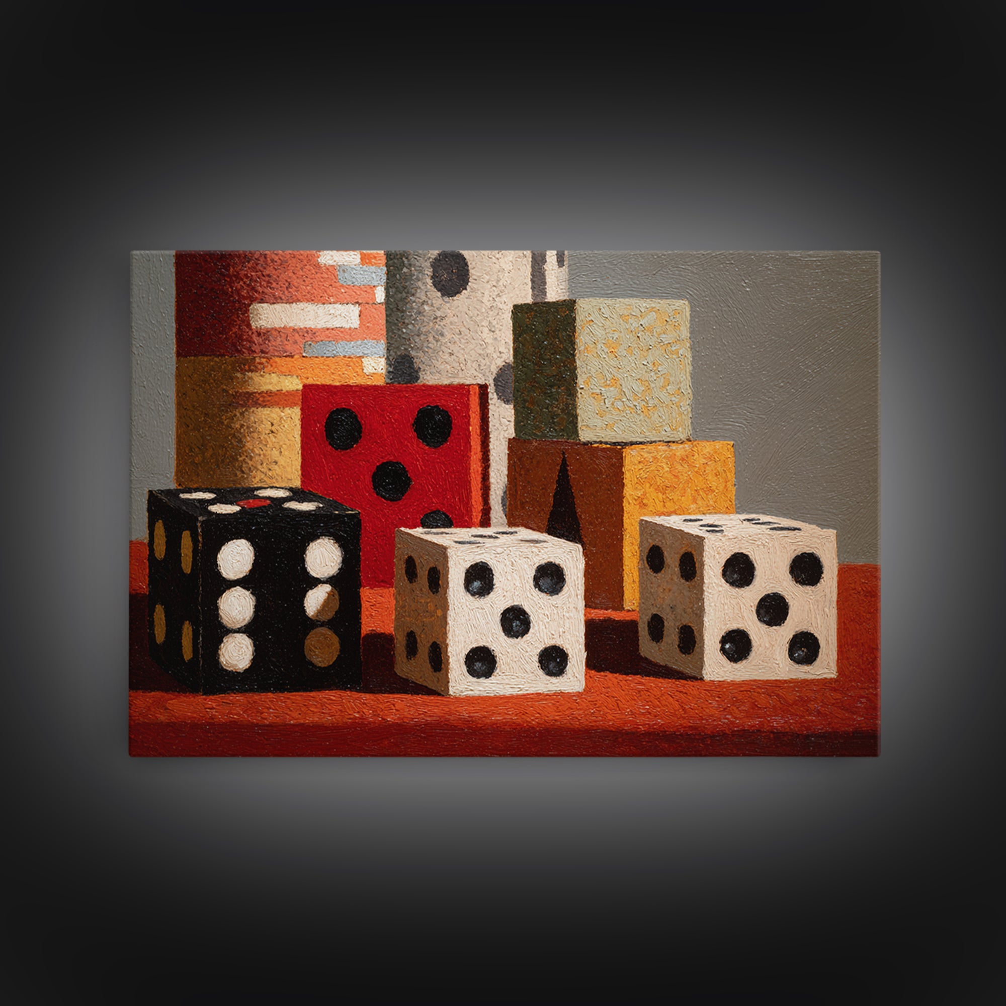 Playing Cards and Dice Framed Canvas Print, Game Room Art, Game Room Decor, Oil Painting, Play, African American Art, GRA-3x2-55