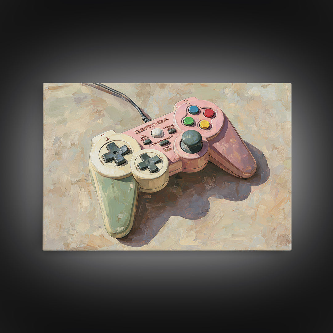 Old School Game Controller Canvas Print, Game Room Art, Trendy Wall Art, Game Room Decor, Watercolor Art, Play, GRA-3x2-58