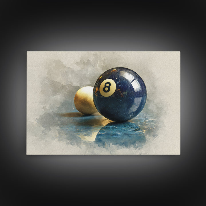Billiards Eight Ball Framed Canvas Print, Game Room Art, Modern Wall Art, Game Room Decor, Fine Art, Play, Unique Home Decor, GRA-3x2-6