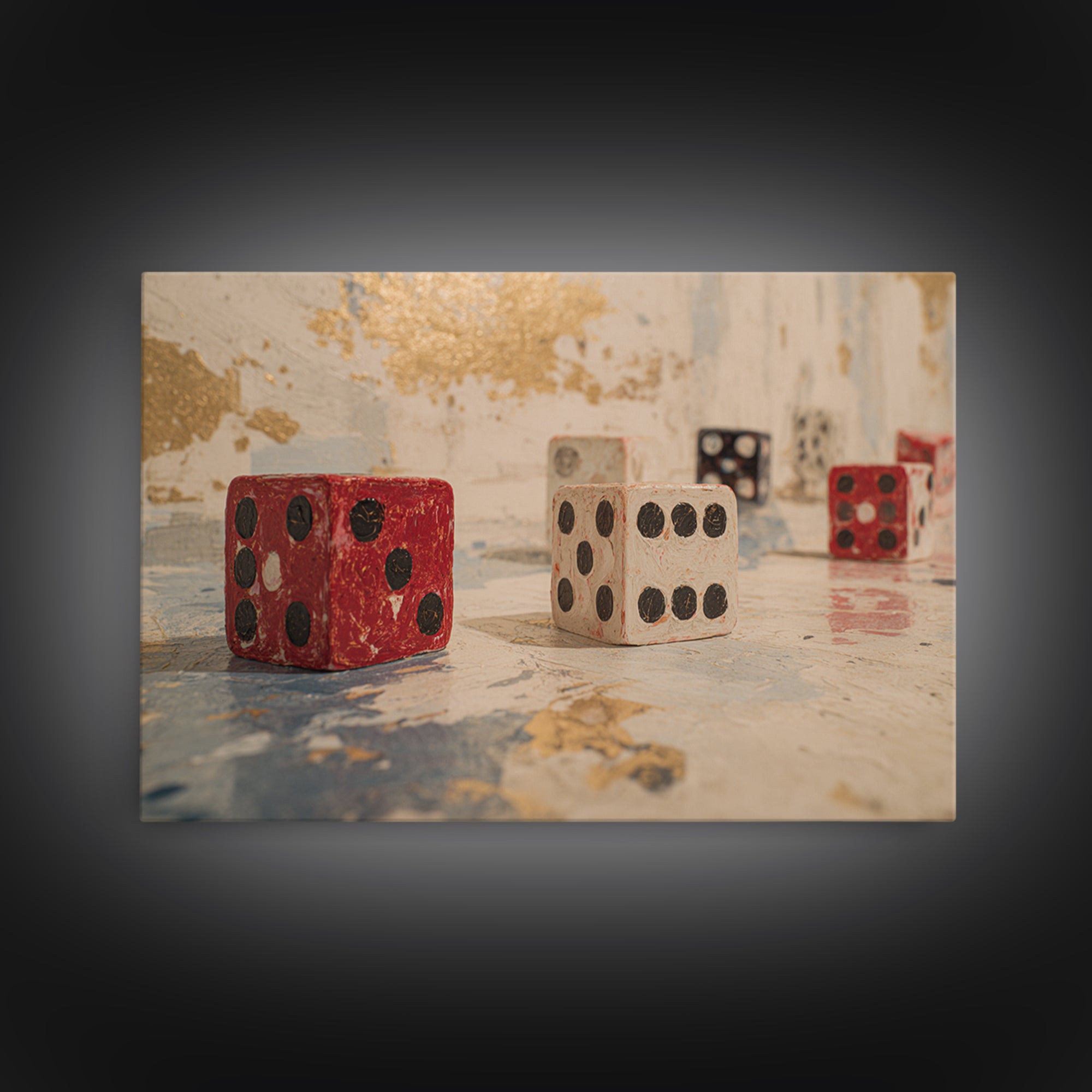 Playing Cards and Dice Framed Canvas Print, Game Room Art, Home Decor, Game Room Decor, Abstract Art, Play, Wall Art Set, GRA-3x2-7