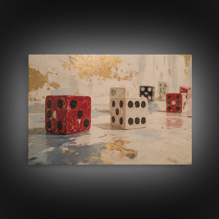 Playing Cards and Dice Framed Canvas Print, Game Room Art, Home Decor, Game Room Decor, Abstract Art, Play, Wall Art Set, GRA-3x2-7