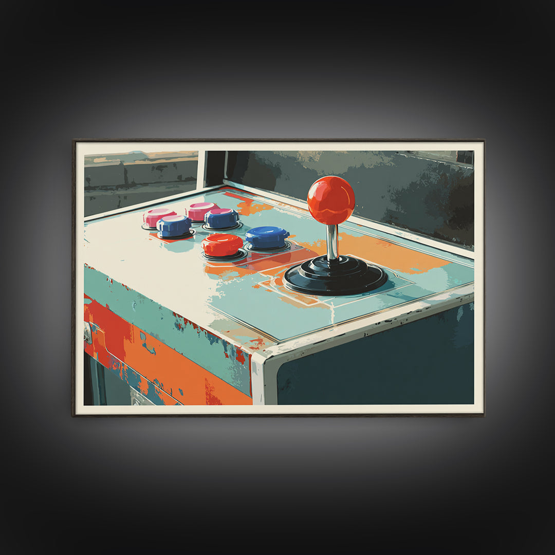 Retro Arcade Joystick Framed Canvas Print, Game Room Art, Gallery Decor, Game Room Decor, Fine Art, Play, Contemporary Art, GRA-3x2-77