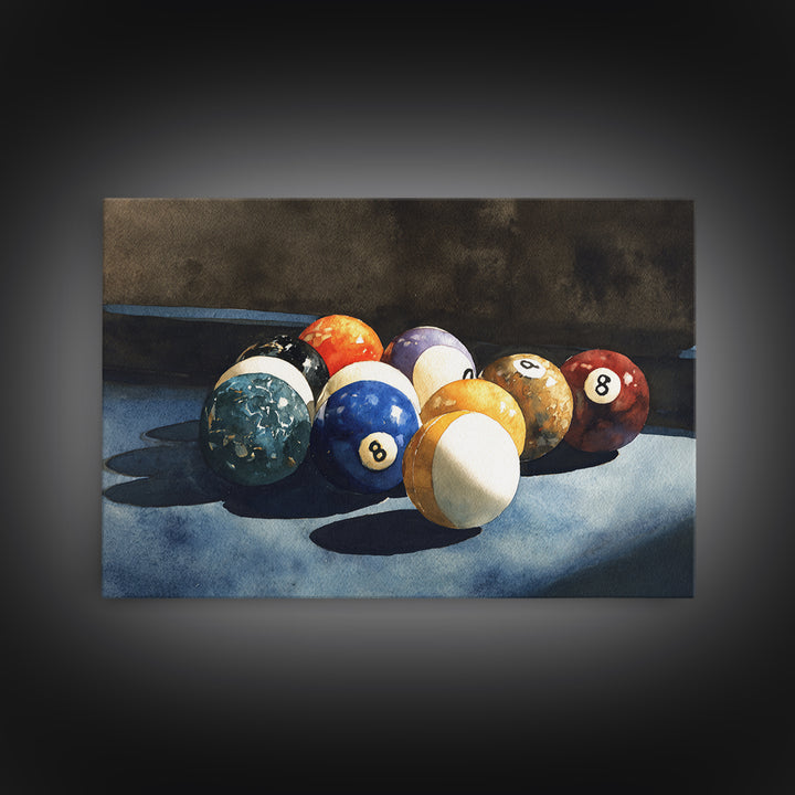 Billiards Eight Ball Framed Canvas Print, Game Room Art, Playroom Wall Decor, Game Room Decor, Play, Statement Artwork, GRA-3x2-78