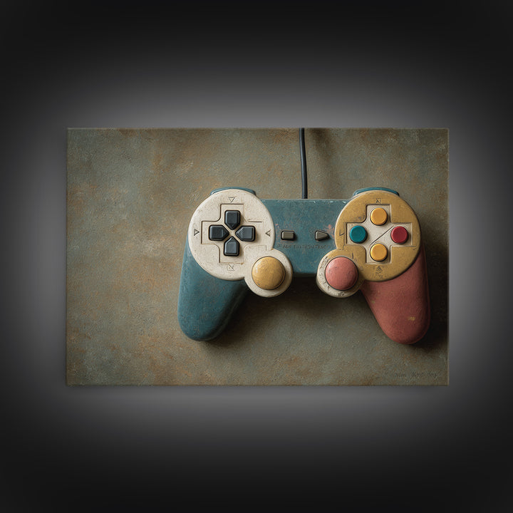 Old School Game Controller Framed Canvas Print, Game Room Art, Unique Home Decor, Game Room Decor, Oil Painting, Play, GRA-3x2-82